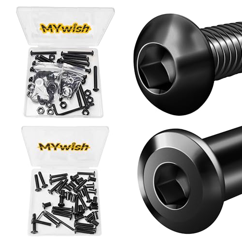 Mywish 20Set 1/4-20 Bolt Socket Cap Bolts, 1-3/4" Button Head & (20Sets) 1/4-20 x 1-1/4" Flat Head Socket Cap Screws Bolts and Barrel Nuts Kit, 304 Stainless Steel Black Oxided Fully Thread 1/4 Furnit