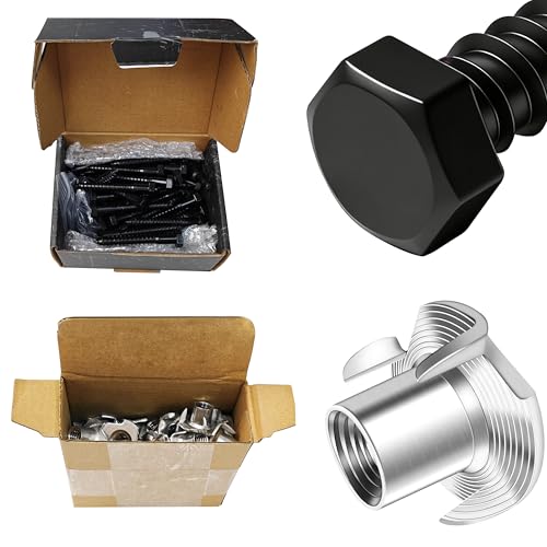 Mywish (50Sets) 3/8" x 3" Lag Bolts & 50Pcs 3/8"-16 T Nuts, 304 Stainless Steel 3/8 inch Lag Screws Bolts for Wood, Four-jaw 3/8-16 Nut for Wood, 3/8 Nuts Home Hotel Outdoor Threaded Insertion