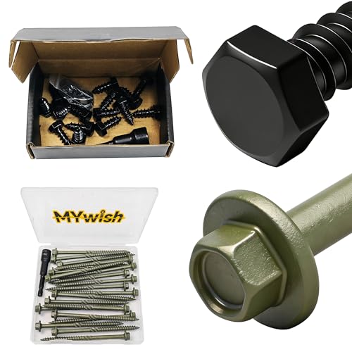 Mywish (15Sets) 3/8" x 1" Hex Head Lag Bolts & 20 Pack #14 x 4 Inch Exterior Lag Screws, 6.3x100mm Serrated Hex Washer Structural Deck Wood Screw, Heavy Duty Construction Screw, Lag Screws Wood Screws