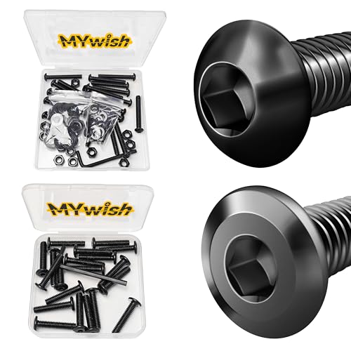 Mywish 20Set 1/4-20 Bolt Socket Cap Bolts, 1-3/4" Button Head & 20Pcs 1/4 Bolts, 1/4-20 x 1-1/4" Flat Head Hex Socket Head Cap Screw Bolts, Black Oxide 304 Stainless Steel Nuts & Allen Screws Assortme
