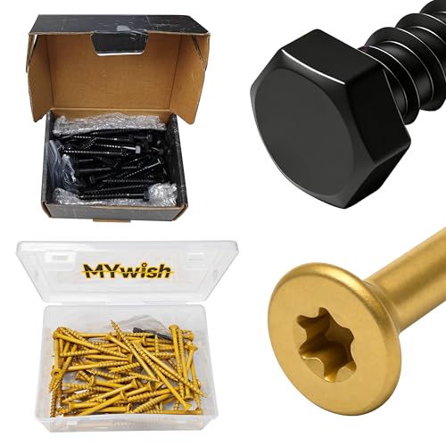 Mywish (50Sets) 3/8" x 3" Lag Bolts & 65Pcs Wood Screws #10 x 3 1lb Box, Deck Screws 3 Inch, T25 Torx Drive Head, Outdoor Construction Screws, 3/8 inch Lag Screws Bolts for Wood