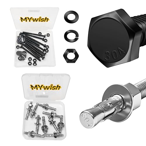 Mywish (10 Sets) 1/4-20x3 Hex Head Stainless Steel Bolts and Nuts with Flat & Lock Washers & 10Pcs 1/4 x 1-3/4 Inch Wedge Anchors, 304 Stainless Steel 18-8, Fully Threaded, 1/4 Heavy Duty Industrial