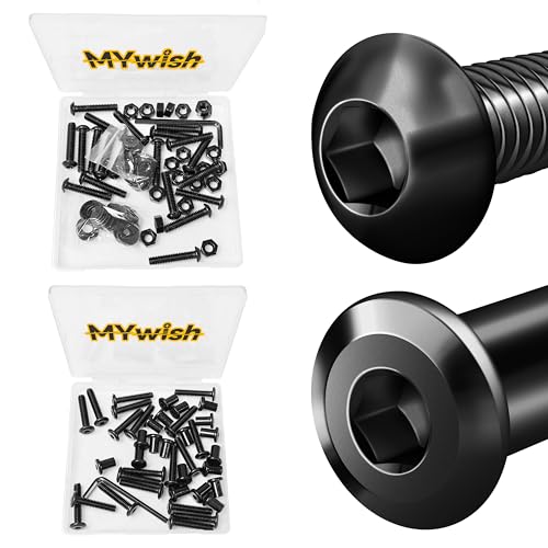 Mywish (20Sets) 1/4-20 Bolt x 1-1/4" Button Head Socket Cap Screws & 20Pcs 1/4 Bolts, 1/4-20 x 1-1/4" Flat Head Hex Socket Head Cap Screw Bolt, 1/4 Screws 304 Stainless Steel Black Oxide & Hex Spanner