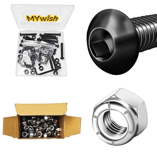 Mywish 20Set 1/4-20 Bolt Socket Cap Bolts, 1-3/4" Button Head & 120Pcs 1/4-20 Lock Nuts, 304 (A2-70) Stainless Steel Nylon Insert Locknuts, Standard Inch Thread Nylon Hex Nuts, Nuts & Allen Screws Ass