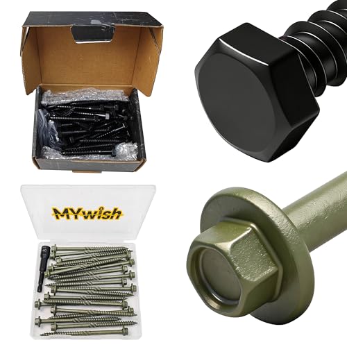 Mywish (50Sets) 3/8" x 3" Lag Bolts & 20 Pack #14 x 4 Inch Exterior Lag Screws, 6.3x100mm Serrated Hex Washer Structural Deck Wood Screw, Heavy Duty Construction Screw, Lag Screws Bolts for Wood