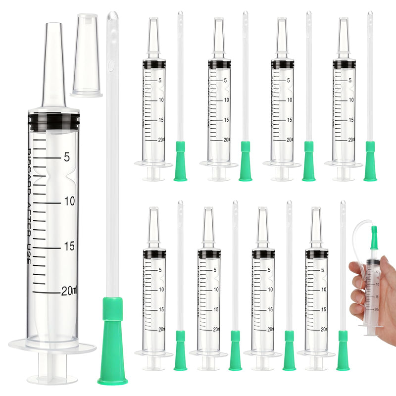 Pack of 8 Syringes, 20 ml, with Hose 15 cm, Large, Leak Protection, PP | Syringe with Lid, Needle, Reusable, Transparent, for Scientific Laboratories, for Measuring Liquids 20ml