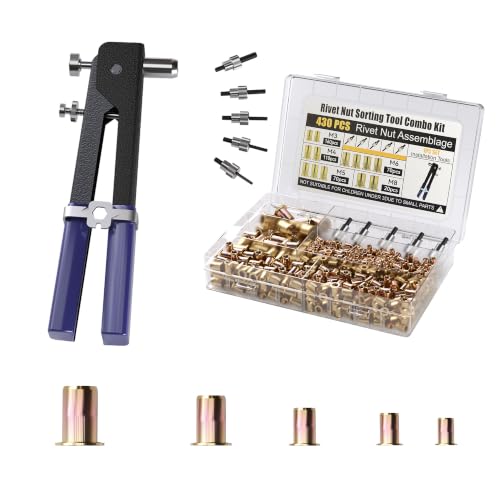 430Pcs Pressure Rivet Nut Tool Kit, Metric Rivet Nut Combination (M8/M6/M5/M4/M3), Suitable for Automotive, Furniture, Decoration, Marine and Industrial Applications