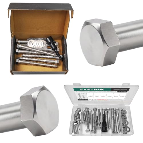 (8Sets) 3/8 Bolt, 3/8" x 4" Hex Head Lag Bolts & 46Pcs 3/8" Hex Head Lag Bolts Screws Assortment Kit, Heavy Duty Lag Screws with Washers, 304 Stainless Steel 18-8.