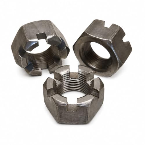 Castle Nut 1-14 Fine Thread, -12 Pack- Grade 5 Plain Carbon Steel, Slotted Hex Locking Nut, 1-1/2 in Wide, 7/8 in High
