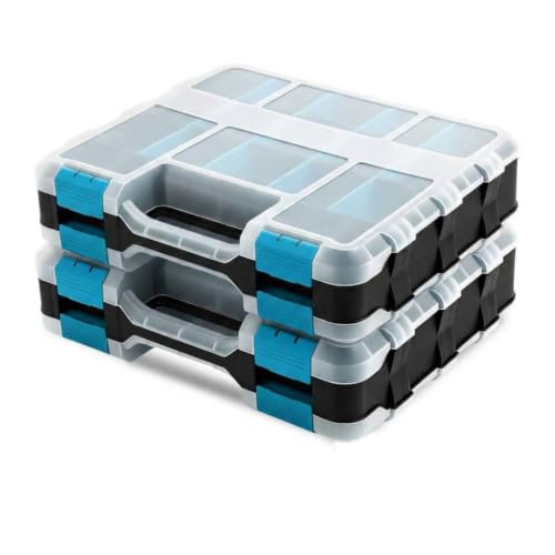Tool Box with 34 Compartments, Double Sided Hardware Organizers Toolbox Blue 2 Pack