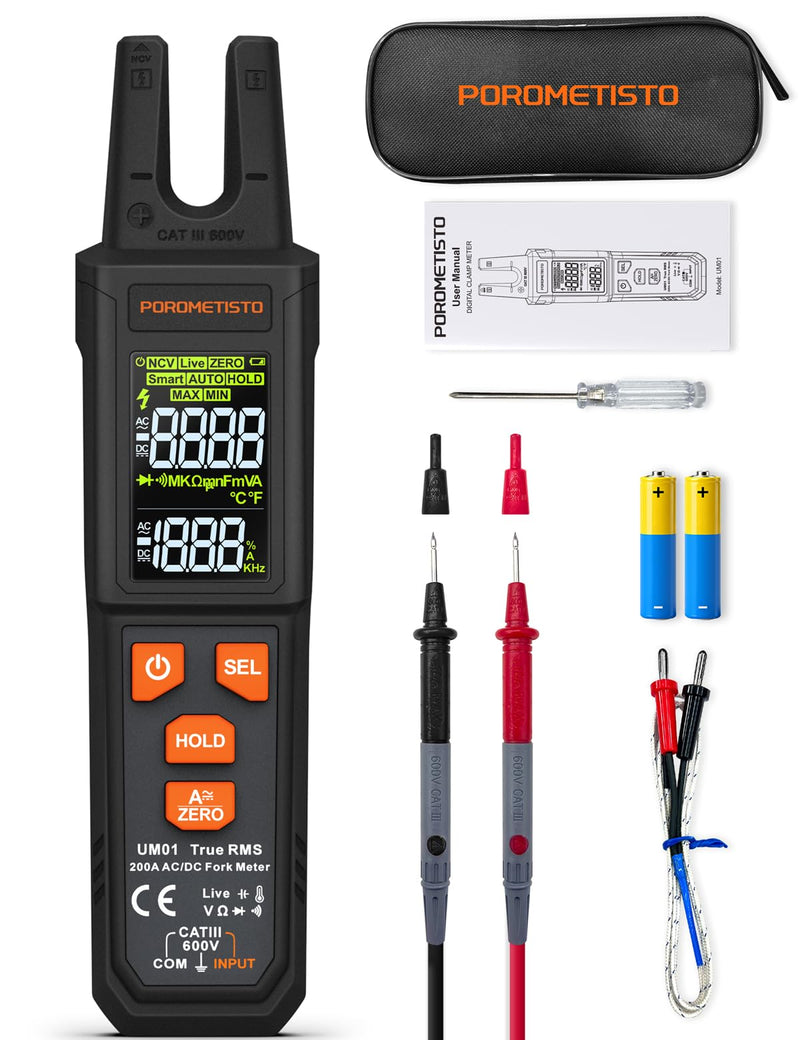 UM01 True RMS AC/DC Digital Current Clamp | U-shaped clamping jaw, AUTO detection, NCV, live phase detection – clamp multimeter & ammeter clamp in one.