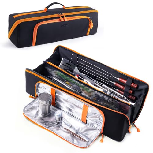 22" Grill Tool Storage Bag, BBQ Utensil Organizer for Blackstone Griddle Black/Orange 22" - Style B