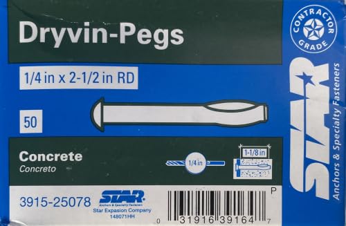 Star Dryvin-Pegs Split-Drive Concrete Anchor, 1/4 in x 2-1/2 in, 50 Count