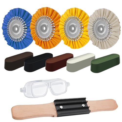 10Pcs Aluminum Polishing Kit with 8" Airway Buffing Wheels & 15" Buffing Wheel Rake, 5 Metal Polishing Compounds for Angle Grinder, Wheel Cleaning & Mirror Finish for Aluminum Stainless Steel