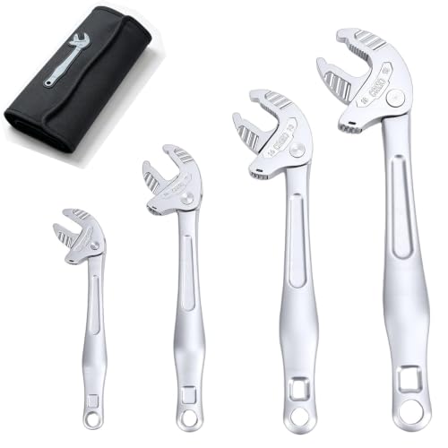 Self Adjusting Wrench Set, 4Pcs Self Locking Wrench with Automatic Continuous Gripping, Ratcheting Self Setting Spanner for 1/4"-3/4" Nuts, Bolts, Plumbing, Automotive Repair & Tight Work Spaces 4 Pcs 1/4"-3/4"