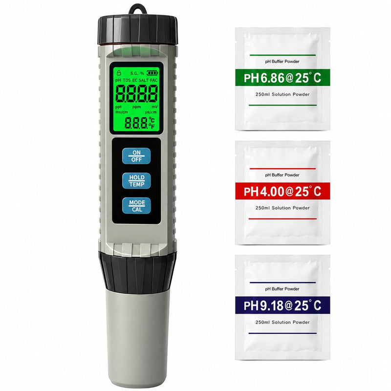 8-in-1 PH Meter Water, Pool Chlorine Meter, Digital Water Quality Tester for pH, TDS, EC, Salinity, S.G., Chlorine, ORP and Temperature, for Swimming Pool, Aquarium, Hot Tub, Drinking Water