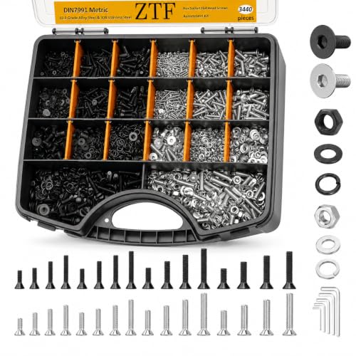 ZTF 3440pcs Metric Screw Assortment Kit, M2 M3 M4 M5 Machine Screws Flat Head ss+black 3440Pcs