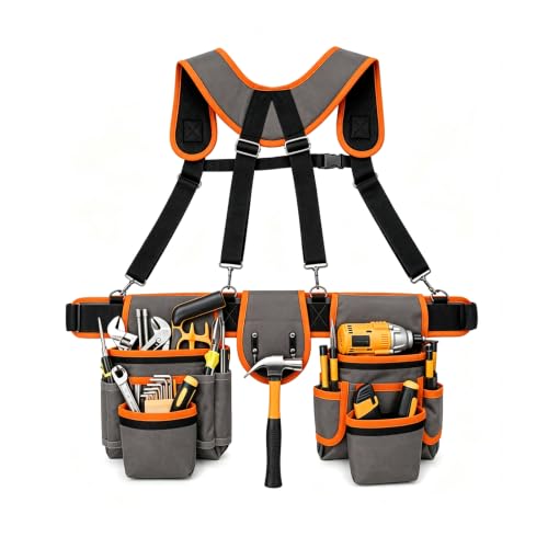 Magnetic Detachable Tool Belt with Suspenders, Fits 32‑66" Waist