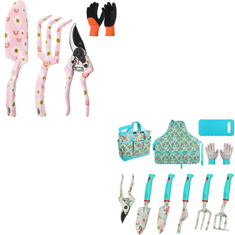 4 Pack Garden Tools Set Heavy Duty Gardening Tools Set Include Garden Shovel + Garden Tools 10 Pack Floral Pattern Garden Tool Set with Tote Bag