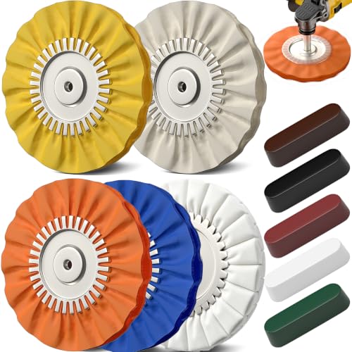 8" Airway Buffing Wheels for 4.5" Angle Grinder, 10PCS Buffer Polisher Wheel for Car, Aluminum Metal Polishing Wheel Pad and Compound Kit for Mirror Finish (5/8" Arbor Hole)