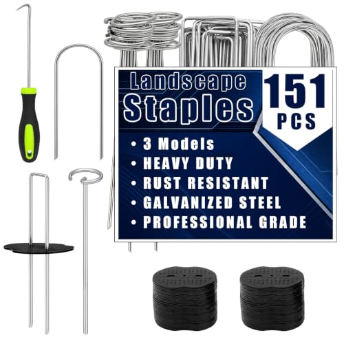 151 Pcs Landscape Fabric Stakes,3 Types Galvanized Ground Staples