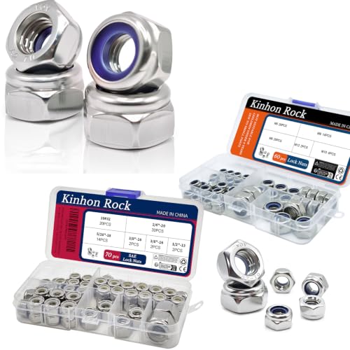 M6 x 1mm Metric Lock Nuts (30pcs) + 60pcs Metric Lock Nuts Assortment Set + 70pcs SAE Lock Nuts Assortment Set