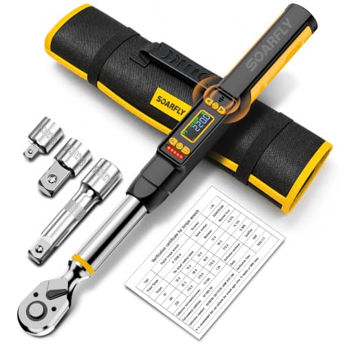 SOARFLY 3/8 Digital Torque Wrench Set 220Nm/162Ft-lb for Auto 1/2 1/4 Drive Black-220nm/162ft-lb