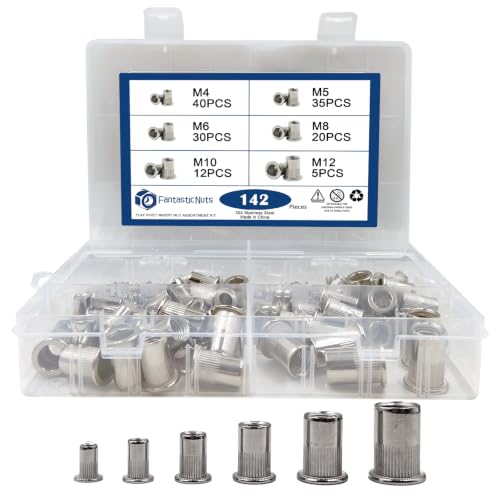 Metric Rivet Nut Kit 142pcs M4 M5 M6 M8 M10 M12 304 Stainless Steel Flat Head Threaded Rivet Insert Rivnut Kit Metric-Stainless Steel-142pcs