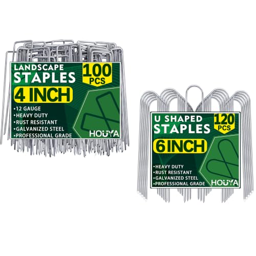 100 Pack Landscape Staples 4 Inch 12 Gauge and 120 Pack 6 Inch U Shaped Garden Stakes