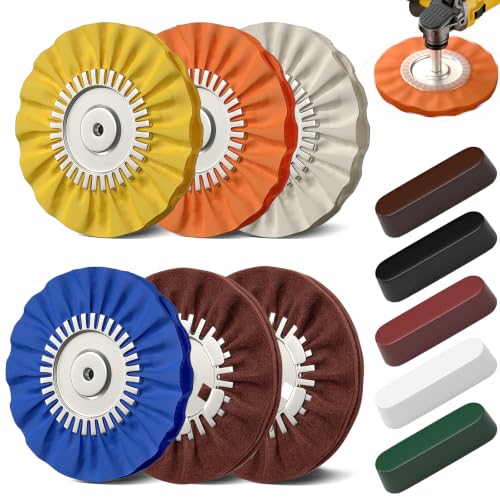 8" Airway Buffing Wheels for 4.5" Angle Grinder, 11PCS Buffer Polisher Wheel for Car, Aluminum Metal Polishing Wheel Pad and Compound Kit for Mirror Finish (5/8" Arbor Hole)