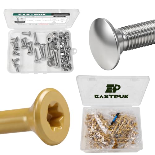 60Pcs 1/4-20 Carriage Bolts Assortment Kit with Nuts and Washers & 152 PCS 2lb, Deck Screws 2-1/2 Inch, Wood Screws #10x2-1/2, Torx/Star Drive Head Deck Screw, T25 Star Bit Included, Carriage