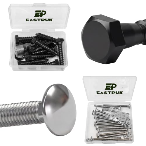 (10Sets) 3/8" x 2" Hex Head Lag Screws & (8 Sets) 3/8-16 x 2 Carriage Bolts with Nuts and Washers, Heavy Duty Lag Bolts with Washers, 304 Stainless Steel Round Head Square Neck 3/8 Carriage