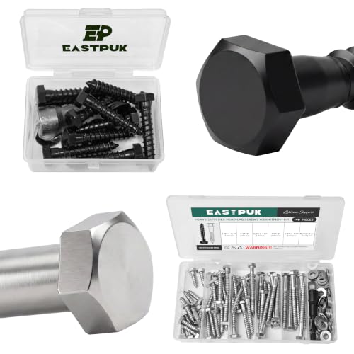 (10Sets) 3/8" x 2" Hex Head Lag Screws & 46Pcs 3/8 Hex Head Lag Bolts Screws Assortment Kit, Heavy Duty Lag Screws with Washers, 304 Stainless Steel, 3/8 Bolt for Wood, Fully Thread, Black