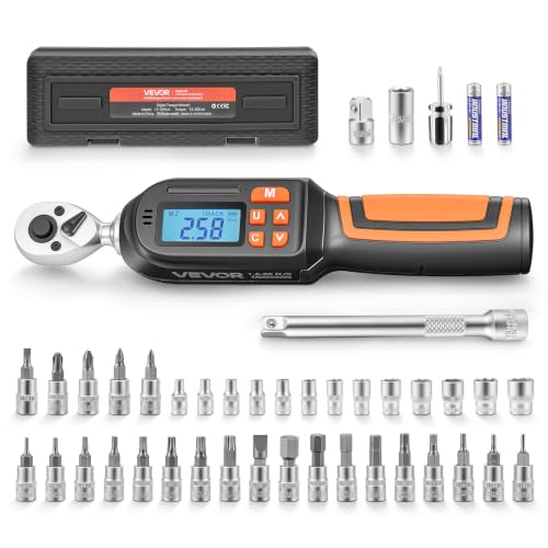 VEVOR Torque Wrench Set 1/4" Drive 42-Piece Digital Torque Wrench 4 Units, ±2% Accuracy, LCD Screen, with Buzzer and LED Indicator, with Sockets, Bits, Extension Bar, Adapter, for Automotive Repair 1/4"