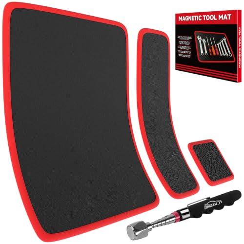 Magnetic Tool Mat with 25Lb Telescoping Magnetic Pickup Pen 3‑Piece Set