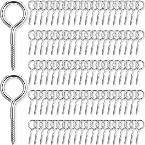 100 Pcs 304 Stainless Steel Screw Eye Hooks, Heavy Duty Eye Bolt with 200lb Load Bearing, Rust Resistant Self Tapping Hooks for Securing Cables/Wire on Wood Indoor Outdoor (M5-2.6 Inch) 100 M5-2.6 Inch