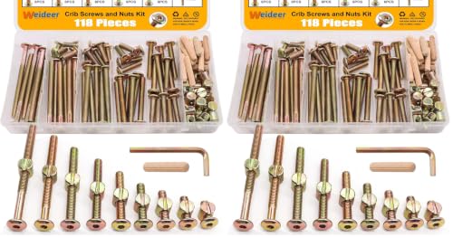 weideer 122PCS Crib Screws and Nuts Kit, Furniture Bolts M6x16/20/25/30/40/50/60/70/80mm,Barrel Nuts Wooden Dowel Pins Hex Drive Socket Cap Screws Kit for Beds Chairs Furniture K-195 (Pack of 2) 122PCS-M6x16/20/25/30/40/50/60/70/80mm (Pack of 2) Gold