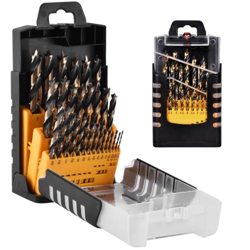 29 Pcs Brad Point Wood Drill Bit Set, Titanium Coated HSS Wood Drill Bits