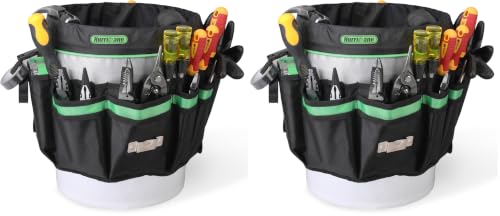 HURRICANE 5 Gallon Bucket Tool Bag Organizer, Garden Tool Caddy with 52 Pockets, Waterproof for Most Buckets (Pack of 2) 5 gallons (Pack of 2)