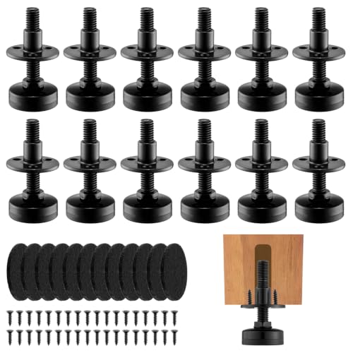 12PCS 3/8" Adjustable Furniture Levelers with Felt Pads & T-Nuts