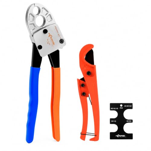 KF CPTEC PEX Crimping Tool Kit, Angle-Head 1/2 & 3/4 in Copper Ring Crimper