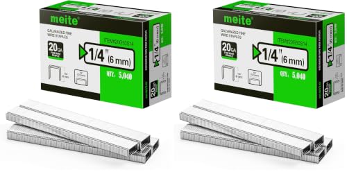 meite 20 Gauge Galvanized Upholstery Staples, 1/2-Inch (12.3 mm) Crown with 1/4-Inch Length, Heavy Duty for Construction, Furniture, Crafts & DIY Projects (1 Box) (Pack of 2) 1/4" (6 mm) (Pack of 2) 1 Box