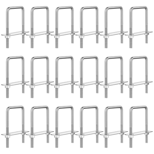 18 Pack M6 U Bolt Assembly, 2 Inch Wide 50 x 80mm Square U-Bolts