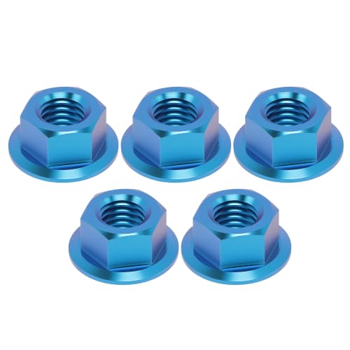 5 Pcs GR5 Titanium Flanged Hex Head Sprocket Nut M10x1.5 Lake Blue