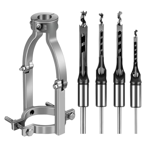 Square Hole Drill Bit Adapter and Square Hole Drill Bit Set for Wood Mortising Attachment Drill Press Hollow Chisel Mortise Drill Tool for Mortise Machine