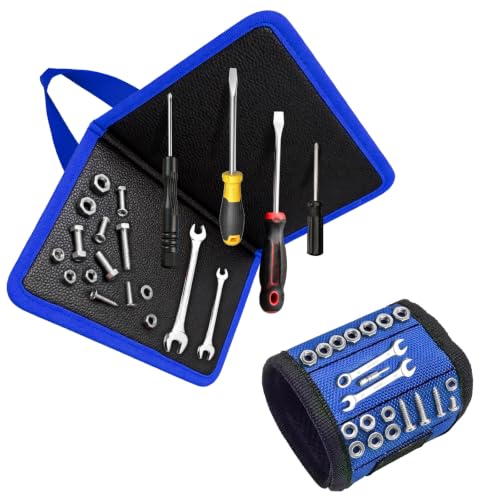Foldable Magnetic Tool Mat & Wristband, Portable Organizer for Auto Repair Blue_2PK_Mat_Set