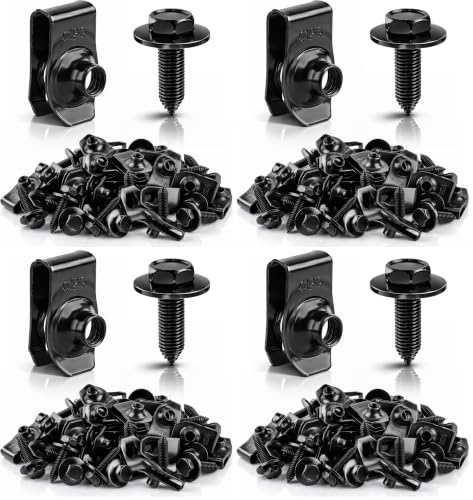 GoaMotors 50PCS 1/4 Body Bolts & U-Nut Clips Kit for Fender Bumper Engine Cover Splash Shield Fastener Retainer Clips, Automotive Universal Screws Black(25 Sets) (Pack of 4) One Size (Pack of 4)