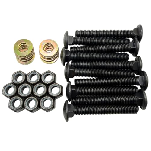 1/2"-13 x 3-1/2" Grade 8 Carriage Bolts (10-Pack) – Heavy-Duty Coarse Thread Bolts with Washers and Nylon Lock Nuts – Round Head Square Neck SAE J429 3.5" Black Finish Bolts, Washers, Nuts 10