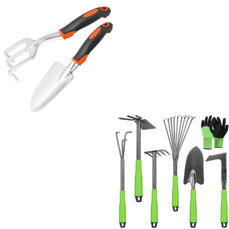 2 Pack Heavy Duty Gardening Tools Set + Garden Tools 7 Pack Garden Tool Set with Ergonomic Non-Slip Handle