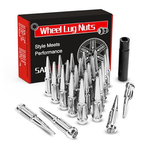 24pcs Chrome Spiked Spline Lug Nuts 4.4 Tall Wheel Lug Nut with Socket Key M14 x 1.5 24